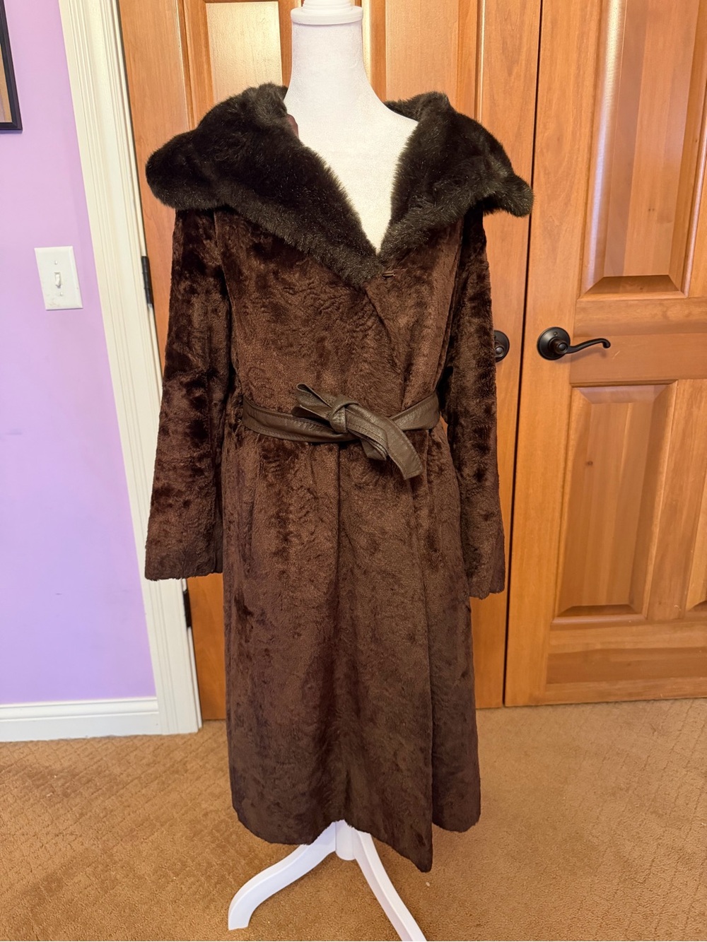 Vintage Mink Fur Long Women’s Coat With Tie Around Belt Women’s Small